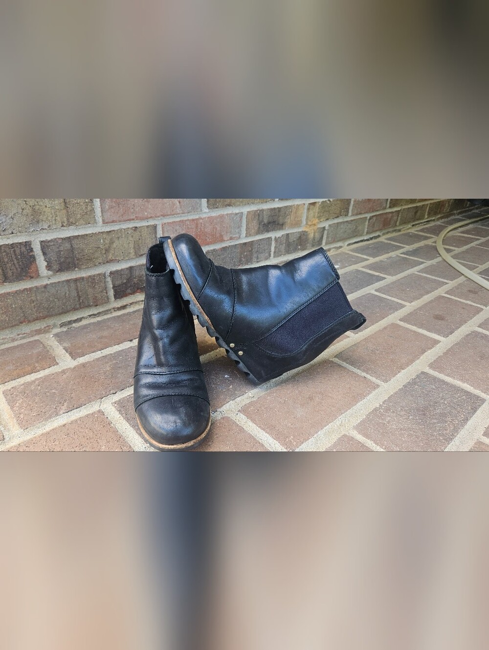 Sorel Joan of Arctic Wedge II Chelsea Boots Black Leather Women's US 6.5 EU 37.5